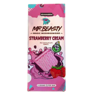 Mr. Beasty Strawberry Cream 4G Mushroom Chocolate Bars. Introducing Shroomables Mr. Beasty Strawberry Cream Magic Mushroom Bar, a delectable treat that combines rich flavor with psychedelic potential. Each bar contains 4 grams of premium magic mushrooms, infused with the iconic taste of Strawberry Cream to mask the earthy notes of the mushrooms. Strawberry Cream offers a delicious and convenient way to delve into the world of psychedelics, delivering a balanced experience with euphoric and introspective effects. Ideal for both newcomers and seasoned explorers, this magic mushroom bar provides a flavorful journey into altered states of consciousness. Elevate your psychedelic experience with Shroomables’ Mr. Beasty Strawberry Cream Magic Mushroom Bar and savor the perfect blend of taste and transformative potential in every bite. Mr. Beasty Strawberry Cream 4G Mushroom Chocolate Bars